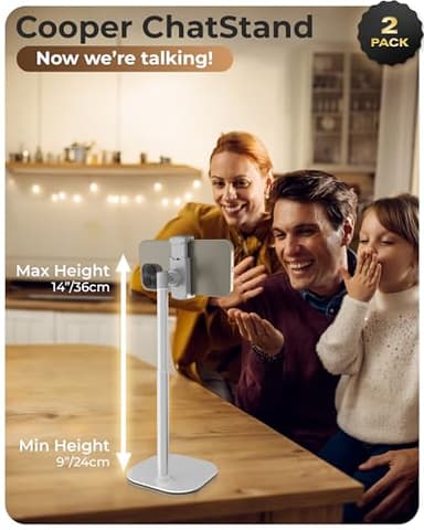 COOPER ChatStand - Height Adjustable Cell Phone Stand for Desk | Rotating, Tilting, 9-14" Telescoping Eye-Level View Cell Phone Holder for Desk (Frost White, 2-Pack) - Image 2