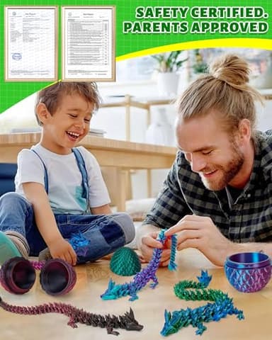 3D Printed Dragon Easter Egg - Basket Essentials Stuffers, Prefilled Easter Egg Filled with Toy, Articulated Crystal Dragon Fidget Toy for Kid (Laser Green-12inch) - Image 6