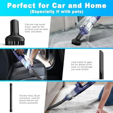 MONOZEL Handheld Vacuum Cordless - Car Vacuum Cleaner with Brushless Motor, 15000Pa Powerful Suction with LED Light, Type C Cable, 2 Fliters, Portable Hand Vacuum for Home, Car, and Office - Image 5