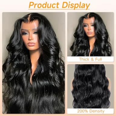 YetFree 28 Inch Body Wave Lace Front Wigs Human Hair Pre Plucked 13x6 HD Lace Frontal Wigs Brazilian Virgin Human Hair 200 Density Glueless Body Wave wig with Baby Hair Natural Black - Image 5
