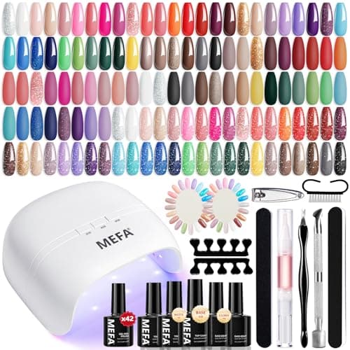 MEFA 42 Colors Gel Nail Polish Kit with U V Light, 59 Pcs All Seasons Collection Colorful Gel Polish Essential Set with 5 Psc Matte/Glossy Base Top Coat, Salon Gifts for Women - Image 1