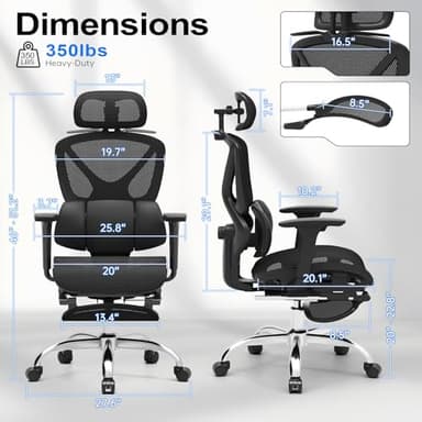 Freepub Ergonomic Mesh Office Chair, Home Desk Chair Comfy with Adjustable Lumbar Support 3D Headrest and Armrests, Reclining Big and Tall High Back Computer Gaming Chairs for Man Women, 350lbs Black - Image 2