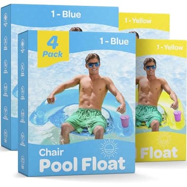 Pool Floats Adult [Set of 4] Inflatable Chair Floats with Cup Holders & Handles - Happy Colorful Pool Floaties - Pool Float Comes in 2 Fun Colors, Blue & Yellow, A Relaxing Floats for Swimming Pool. - Image 9