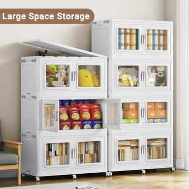 BROVIEW 300Gal Extra Large Storage Bins with Lid, 1200Qt Plastic Stackable Storage Bins with Wheels, Collapsible Closet Organizer and Storage Drawers, Storage Cabinets for Home, Office, 4 Pack, White - Image 3