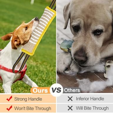 ToLanbbt Dog Tug Toy Bite Jute Pillow Pull Toy with 2 Strong Handles Perfect for Tug of War, Puppy Interactive Play, Tear Resistant Bite Training for Small Medium Large Dogs (Yellow-Bright Line) - Image 5
