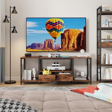 GYIIYUO TV Stand with Fabric Drawers for 65 70 75 Inches TV - Entertainment Center and Industrial TV Console Table with Open Storage Shelves for Living Room, Bedroom - 63" Rustic Brown - Image 7