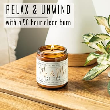 Wedding Gifts for Couples 2025, Bridal Shower Gifts from Bride - 'Mr & Mrs Est. 2025 Candle, w/Champagne on Ice I Wedding Shower for Newlyweds I 50Hr Burn, USA Made - Image 8