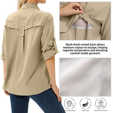 Toumett Women's UPF 50 Long Sleeve UV Sun Protection Safari Shirts Outdoor Quick Dry Fishing Hiking Travel Shirts(5071,Khaki,L) - Image 2