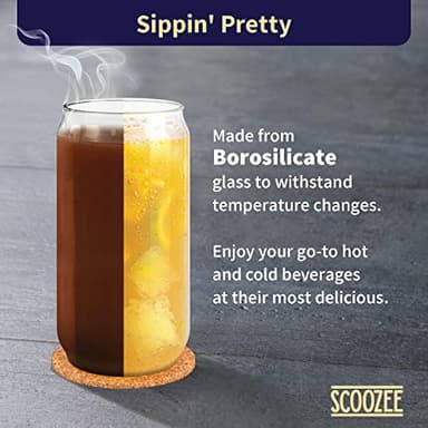 Scoozee Iced Coffee Cups [4 Pcs-18Oz] Beer Glasses with Bamboo Lids & Glass Straws, & Straws, Coffee Tumbler, Housewarming Gifts, New Home - Image 8