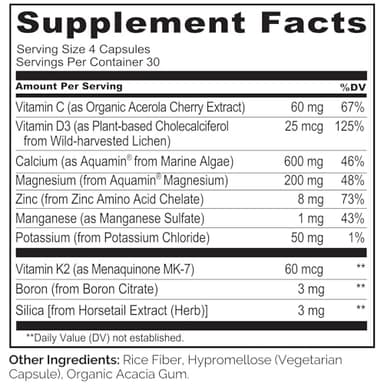 NATURELO Calcium Supplement - with Vitamin C, Vitamin D3, K2, and Calcium Magnesium Zinc for Bone Strength with Calcium 600mg - Plant-Based, 120 Vegetarian Capsules, Non-GMO, Soy & Gluten-Free - Image 3