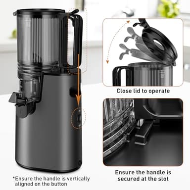 Cold Press Juicer, Masticating Juicer with 5.4" Wide Feed Chute, 350w Slow Juicer Machines Fit Whole Vegetables and Fruits with High Juice Yield, Easy to Clean (Black) - Image 7