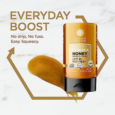 MANUKA DOCTOR - Manuka Honey SQUEEZY MGO 182+ / UMF8 DUAL RATED Monofloral, 100% Pure New Zealand Honey. Certified. Guaranteed. RAW. Non-GMO (10.58 oz) - Image 6