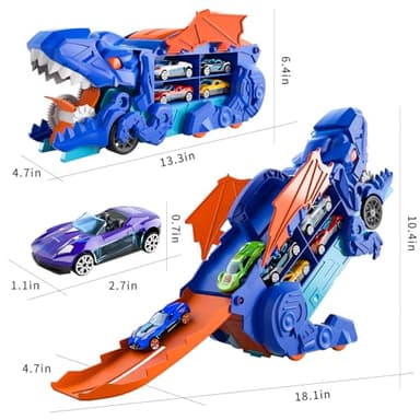 iHaHa Toddler Truck Toys for 3 4 5 6 Years Old Boys, Toys Cars Track Set Dinosaur Transporter Truck with 10 Die-Cast Car Toys, Transforms into Dino, Toddler Car Toys Set for Kids Boys Girls - Image 5