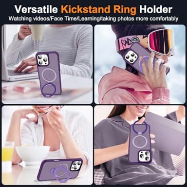 SKYLMW Compatible with iPhone 16 Pro Case with Invisible Magnetic O-Ring Stand Military-Grade Translucent Case for iPhone 16 Pro 6.3" [Compatible with Mag-Safe][Great Grip Feeling], Purple - Image 5