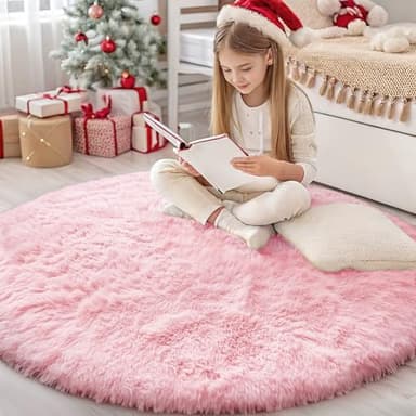 OLANLY Pink Round Rugs for Bedroom - Machine Washable, 4 ft Circle Area Rugs for Living Room, Soft and Fluffy Shaggy Carpet for Teen Girls and Boys, Nursery Rooms, Dorms, Home Decor Aesthetic - Image 1