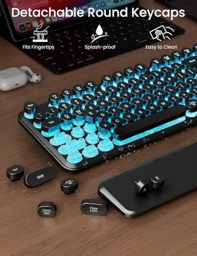 Wireless Keyboard and Mouse Backlit - Typewriter Keyboard with Magnetic Wrist Rest, Retro Round Keycaps, Light Up Letters, 2.4GHz Cordless Combo for Mac, Windows, PC, Laptop, Trueque [Upgraded] - Image 6