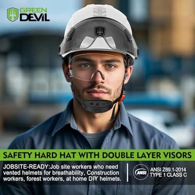 GREEN DEVIL Construction Safety Helmet Hard Hat with Visor and Safety Glasses ANSI Z89.1 Cascos De Construccion Vented ABS Work Hardhat for Men&Women - Image 6
