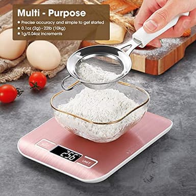 Mik-Nana Food Scale Pink, 10kg/22lb Digital Kitchen Scale Weight Grams and Oz for Baking and Cooking, 1g/0.1oz Precise Graduation, Easy Clean Stainless Steel - Image 6