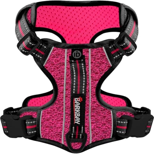BARKBAY Dog Harness No Pull with ID Tag Pocket - Heavy Duty, Reflective, Easy Control for Large Dogs(Pink/Black,L) - Image 1