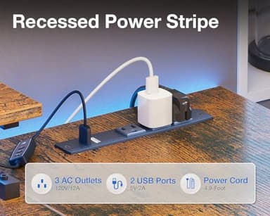 ODK 48 Inch Gaming Desk with USB Charging Ports and LED Lights, Reversible L Shaped Computer Desk with Storage Shelves & Monitor Stand, Corner Home Office Desk Table with Power Outlets, Vintage - Image 5