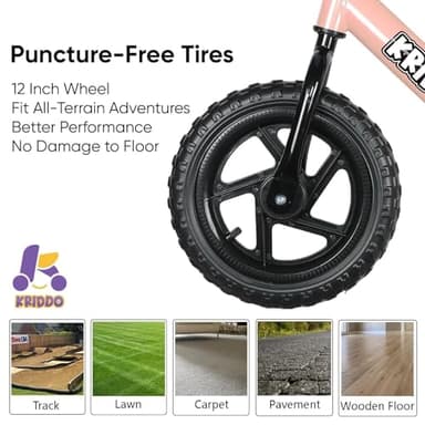 KRIDDO Toddler Balance Bike 2 Year Old, Age 24 Months to 5 Years Old, 12 Inch Push Bicycle with Customize Plate (3 Sets of Stickers Included), Steady Balancing, Gift Bike for 2-3 Boys Girls, Pink - Image 6