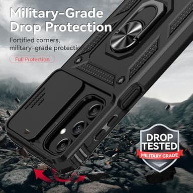 for Samsung Galaxy A15 5G Case with Slide Camera Cover HD Screen Protector [Military Grade 16ft. Drop Tested] Magnetic Ring Holder Kickstand Protective Phone Case for Galaxy A15 5G 2024, Black - Image 4
