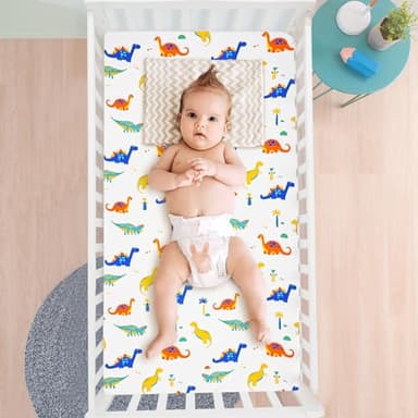 david's kids 3 Pack Fitted Crib Sheets, Ultra Soft Breathable Comfortable Baby Sheet Set for Boys Girls Neutral, 28x52 Inch Fits Standard Crib and Toddler Mattresses, Dinosaur - Image 5