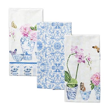 Maison d' Hermine Kitchen Towels Set of 3 100% Cotton 27.50" x 20" Reusable Cloth Tea Dish Towels Absorbent with Hanging Loop for Kitchen, Home, Dining, Cocktail Parties Spring/Summer (Canton) - Image 1
