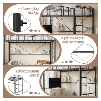 GarveeHome Loft Bed Twin Size, Heavy Duty Metal Loft Bed Frame with Arched Guardrail and Safety Ladder, Space-Saving, No Box Spring Needed, Matte Black - Image 6