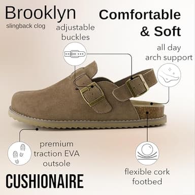 CUSHIONAIRE Brooklyn Suede Womens Slides– Comfortable Clog Mules with Adjustable Buckles – Summer Shoes for Women,Taupe 7.5 - Image 4
