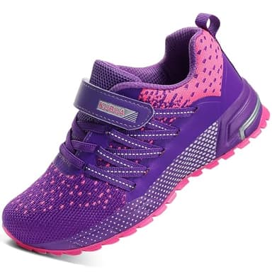 Kids Sneakers for Boys Girls Running Tennis Shoes Lightweight Breathable Sport Athletic Purple B Size US 4.5 Big Kid - Image 1