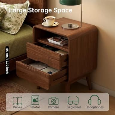 Vadisun Walnut Nightstand Set of 2, Solid Wood Nightstand with Drawers and Open Storage Shelf, Mid Century Modern Nightstands, Wood End Table for Bedroom, Walnut Bedside Table Set of 2(23.23" H) - Image 4