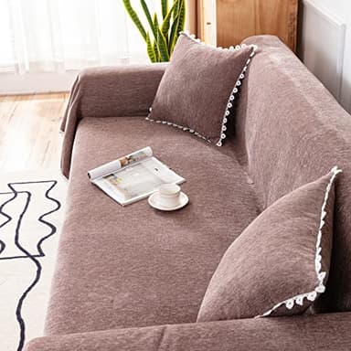 VClife Couch Cover Modern Brown Couch Covers for 2 Cushion Couch Sofa - Washable Chenille Sofa Cover with Lace for Living Room Office RV Bedroom (71"X118") Gift for Christmas Thanksgiving Birthday - Image 9