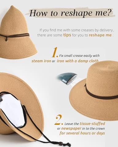 FURTALK Womens Wide Brim Sun Hat with Wind Lanyard UPF Summer Straw Sun Hats for Women Khaki - Image 9