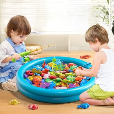 NIPLOOOW Pool Fishing Toys Games, Water Table Bathtub Toy with Inflatable Pool Pole Rod Net Plastic Floating Fish, Birthday Gifts for Kids Age 3 4 5 6 Year Old,Kids Outdoor Toys - Image 6