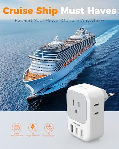 TESSAN Switzerland Travel Plug Adapter, Type J Switzerland Power Adapter with 4 Outlets 3 USB (2 USB-C), Swiss Plug for US to Rwanda Jordan Liechtenstein Madagascar, Travel Essentials - Image 7