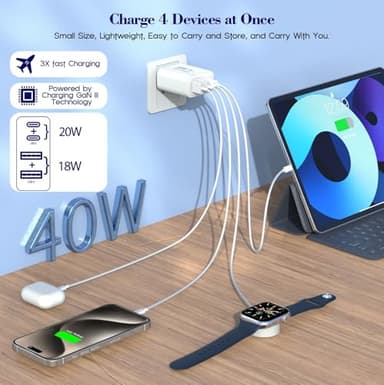 40W iPhone 17 16e 15 Charger Block Fast Charging,2Pack USB C Wall Charger,4-Port Fast USB Wall Adapter PD + QC Multiport Block Cube for iPhone 17 Air/17 Pro/Pro Max/16/16 Pro/15/14/13/12/11/Pro Max/XS - Image 6