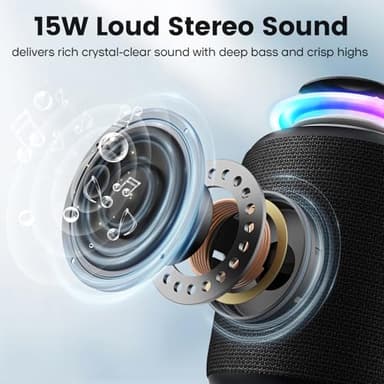 Bluetooth Speaker Wireless,IP67 Waterproof & Dustproof Portable Speaker with Lights,15W Loud Stereo Sound, 2500mAh Battery All Day Playtime, TWS Pairing, BT5.3, Home/Party/Outdoor/Beach (Black) - Image 2