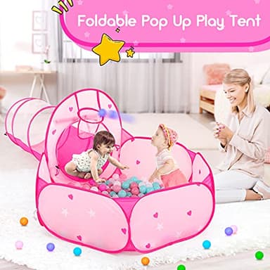PigPigPen 3pc Kids Play Tent for Girls with Ball Pit, Crawl Tunnel, Princess Tents for Toddlers, Baby Space World Playhouse Toys, Boys Indoor& Outdoor Play House, Perfect Kid’s Gifts - Image 5