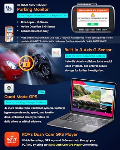 ROVE R2-4K Dual PRO Dash Cam Front and Rear, True 4K+2K Dash Camera for Cars, STARVIS 2 IMX678 + IMX675 Sensors, Free 128GB Card + CPL, WiFi 6 - up to 30MB/s Download Speed, 3" IPS, 24Hr Parking Mode - Image 8