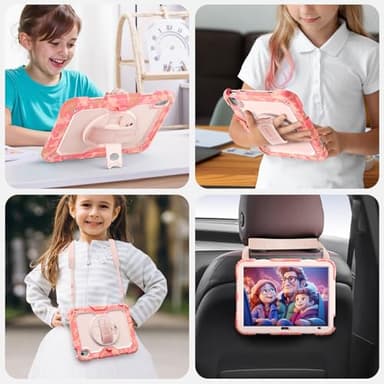 SEYMAC Case for iPad (A16) 11th/10th Generation 2025/2022 (11″/10.9″), Heavy Duty Full-Body Shockproof Protective Case with Screen Protector, Rotating Stand, Hand/Shoulder Strap, Multicolor/Pink - Image 6