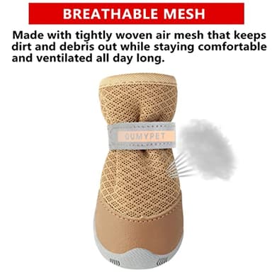 QUMY 4PCS Dog Shoes for Small Dogs, Hot Pavement Summer Puppy Dog Boots & Paw Protectors with Soft Anti-Slip Rubber Sole, Mesh Breathable Dog Booties for Hardfloors, Walking Running Khaki Size 4 - Image 3