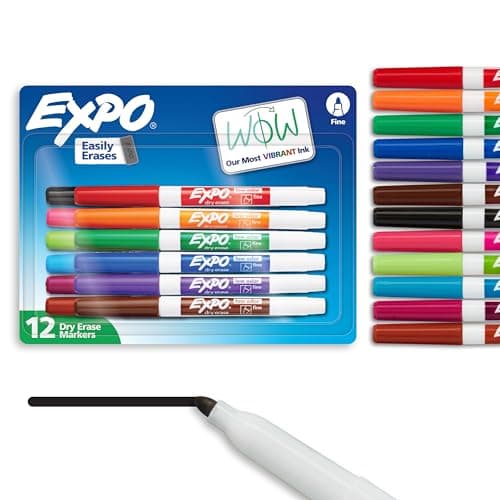EXPO Low Odor Dry Erase Markers Fine Tip Assorted Colors 12 Count - Image 1