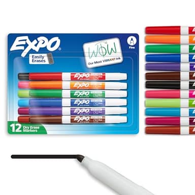 EXPO Low Odor Dry Erase Markers Fine Tip Assorted Colors 12 Count - Image 1