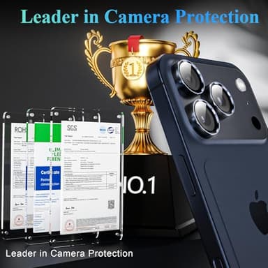 YWXTW Camera Lens Protector for iPhone 17 Pro/iPhone 17 Pro Max, [1 Step Installation Tray] Tempered Glass Screen Protector Metal Individual Camera Cover Accessories Case Friendly (Deep Blue-2Pack) - Image 2