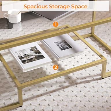 Yaheetech Gold Coffee Table, 42" Rectangular Glass Coffee Table for Living Room, 2-Tier Center Tea Tables with Metal Frame for Small Space, Apartment, Office - Image 6