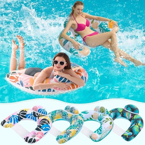 4 Pack Pool Floats Adult,OKSUWATER Pool Floaties for Adults with Two Cup Holders Inflatable Pool Floats Chairs, Lake Floats for Adults Toys Applies to Water Play Party - Image 1