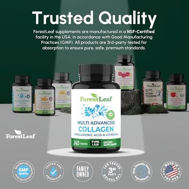 ForestLeaf Multi Collagen Pills - Collagen Men & Collagen Women - Hydrolyzed Collagen Supplements with Vitamin C & Hyaluronic Acid - Collagen Capsules for Hair, Skin & Nails (240 Peptide Capsules) - Image 8