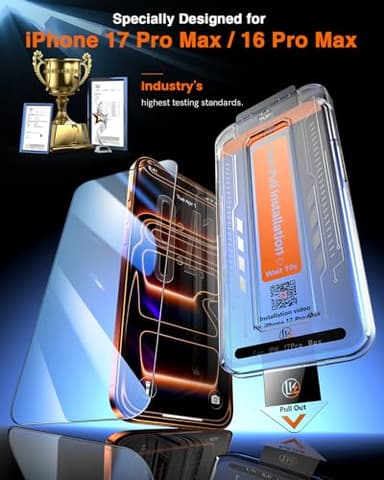 LK 2 Pack for iPhone 17 Pro Max / 16 Pro Max Screen Protector Tempered Glass, Military Grade Shatterproof [Auto Dust-Elimination, 0 Dust & Bubbles] Max Coverge Screen Protector for 17 Pro Max - Image 8