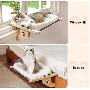 AMOSIJOY Cat Sill Window Perch Sturdy Hammock Window Seat with Cushion Cover, Wood & Metal Frame for Large Cats, Easy to Adjust Cat Bed for Windowsill, Bedside, Drawer and Cabinet (XL) - Image 7